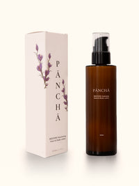 Pancha Beauty restore lotion with flower illustration side detail.