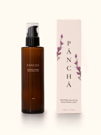 Pancha Beauty Restore hand and body lotion with packaging. 