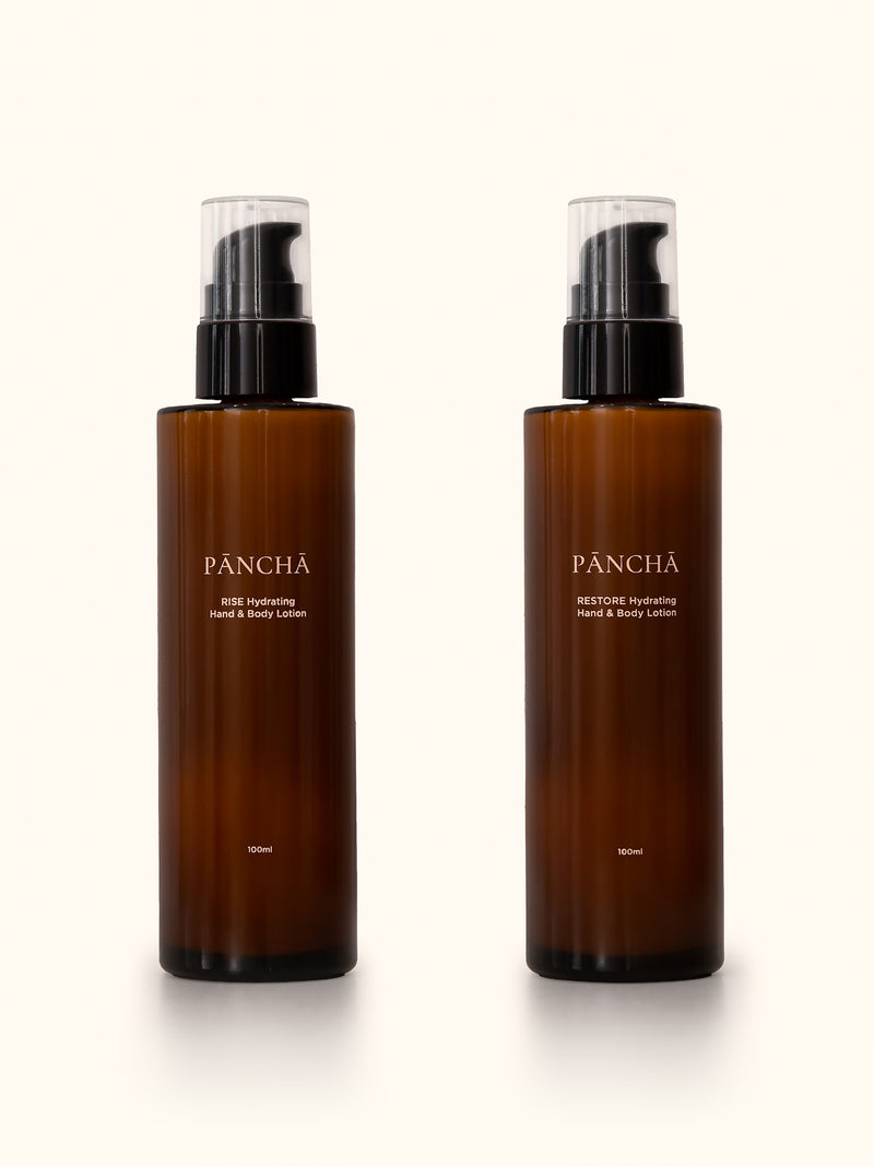 Pancha Beauty Rise and Restore lotion set.