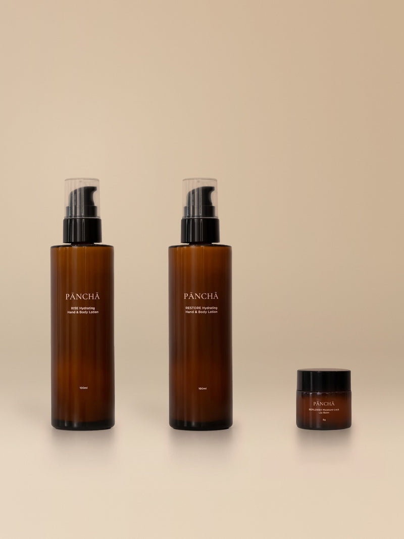 RISE, RESTORE and REPLENISH Trio on a warm studio backdrop